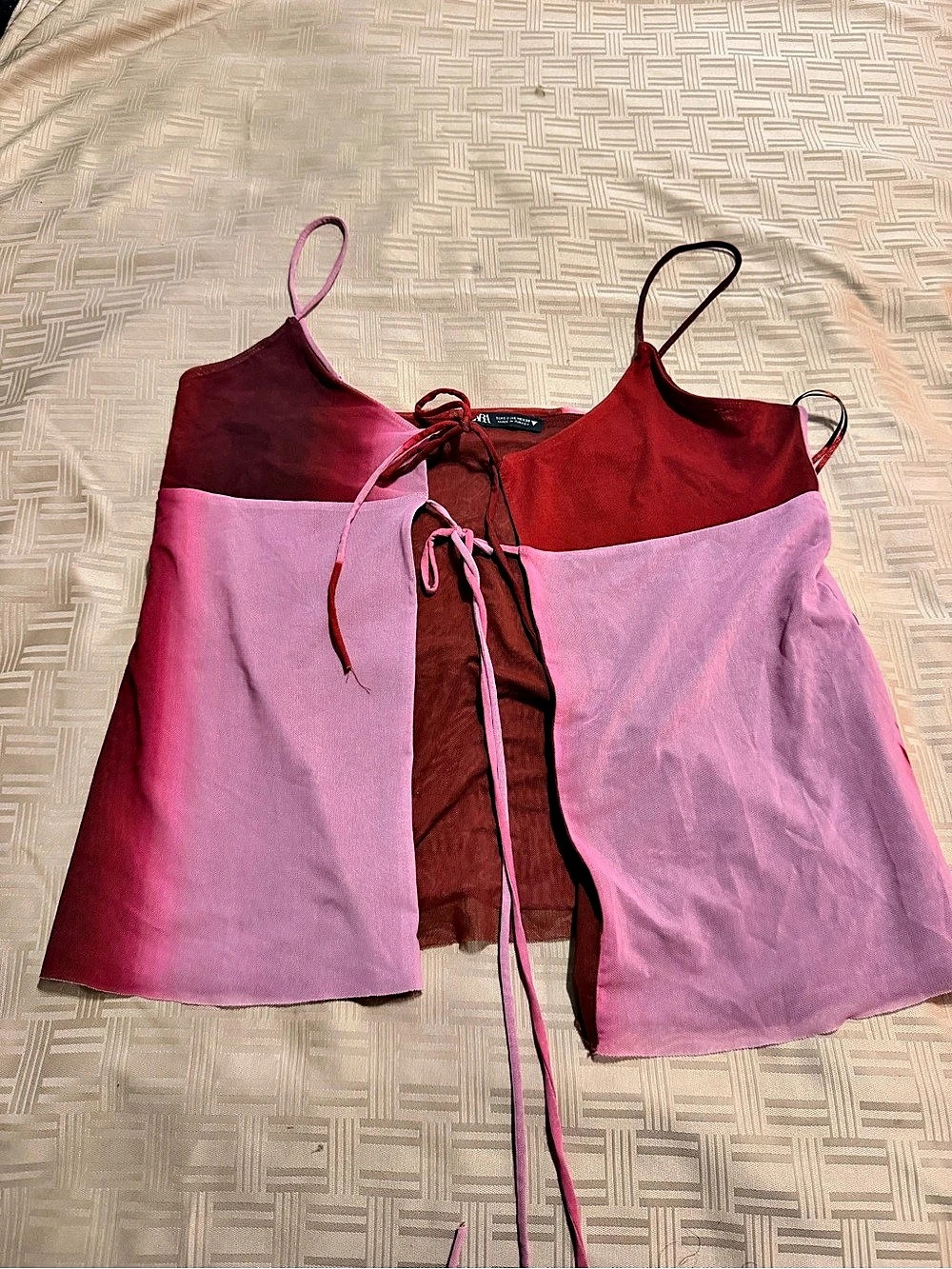 Zara Color Block Lace-Up Camisole in Pink & Red